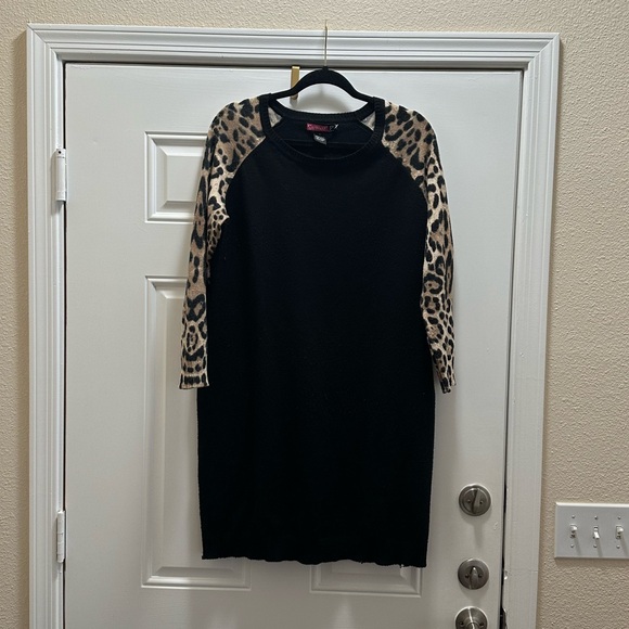 Black Leopard Animal Print Long Sleeve Sweater Dress size 1X - Picture 2 of 11